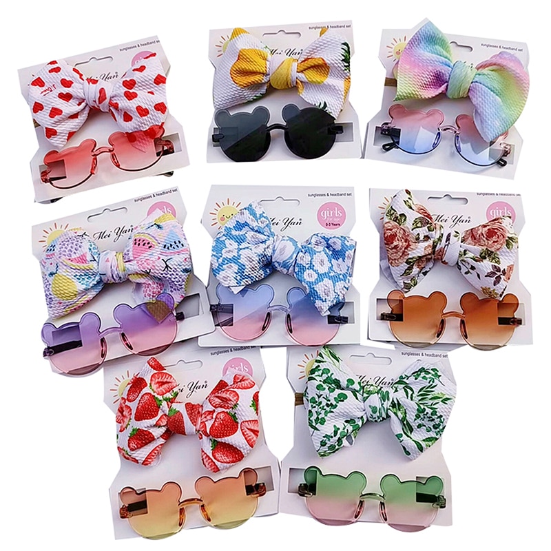 Girls Boys Children's Sunglasses Fruit Print Headband Set Eyeglasses Fashion Glasses Gradient Cute Cartoon Bear Kids Eyewea