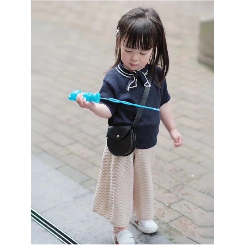 Jenny&Dave Cute Bowtie Knit Girls' Summer Versatile Organic cotton Short Sleeve Top Baby Thin Sweater Girls