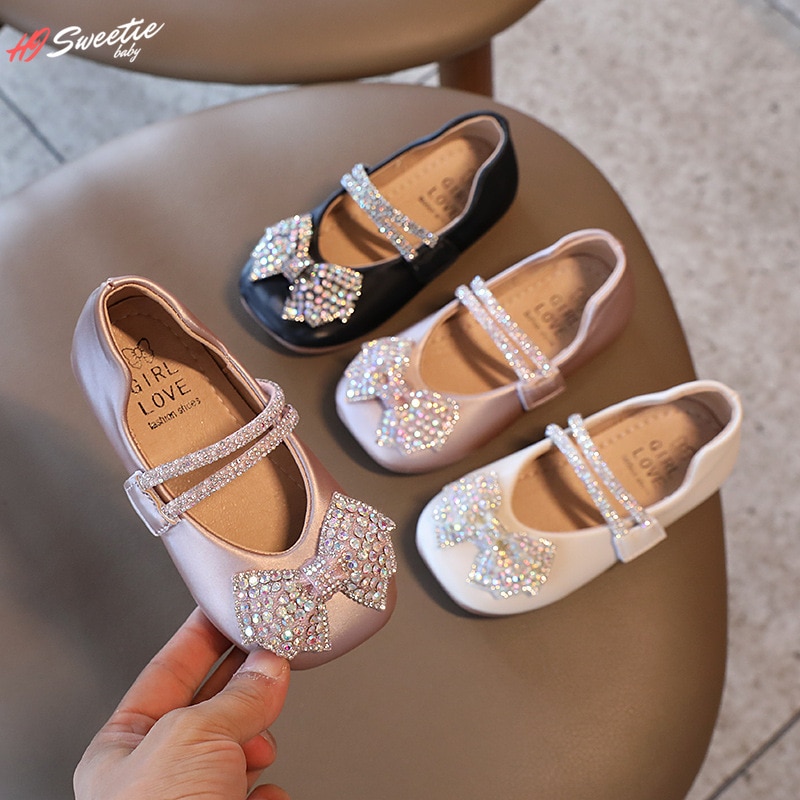 Baby Girls Princess Butterfly Shoes Autumn Soft-soled Children's Leather Shoes Anti-slip Rhinestone Kids Shoes for Girls