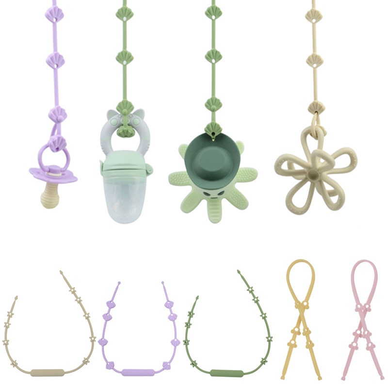 Silicone 4Pcs Toy Safety Straps Soft Teething Chain Cartoon Adjustable Infant Nipple Holder Dummy Clip Stroller Baby Accessories