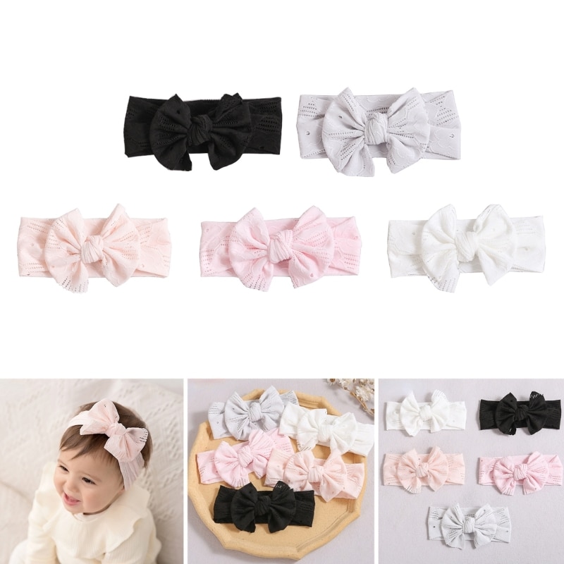 Toddler Elastic Hair Bows Wide Hair Band for Baby Girl Headdress Skin Friendly Fabric Soft Lace Headband Turban Headwrap A2UB