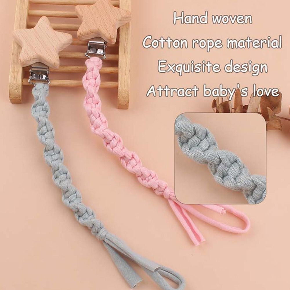 Baby Products Beech Wood Star Pacifier Clip DIY Baby Creative Handmade Cotton Woven Pacifier Anti-drop Chain
