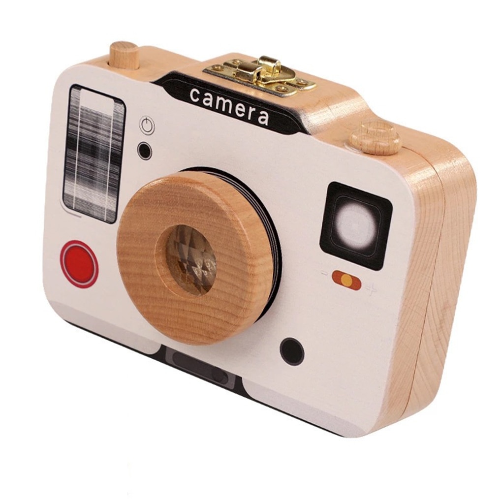 Baby Tooth Storage Box Camera Shape Kid Keepsake Organizer Wooden Portable Lanugo Hair Case