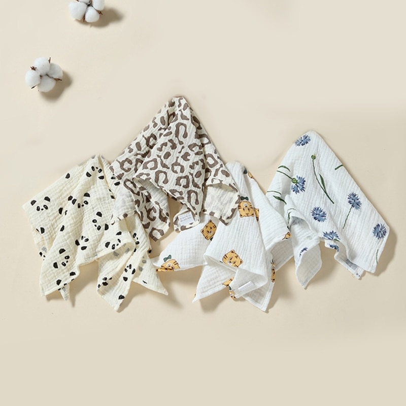 Baby Bibs Cute Print Security Blanket for Boys Girl 0-36M Breathable Soothe Towel Rattle Bib Infant Mood Soothing Cloth
