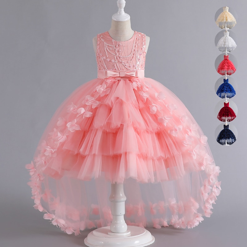 A288 Girls' Formal Evening Trailing Dress Sleeveless Princess Fluffy Cake Dinner Performance Dance