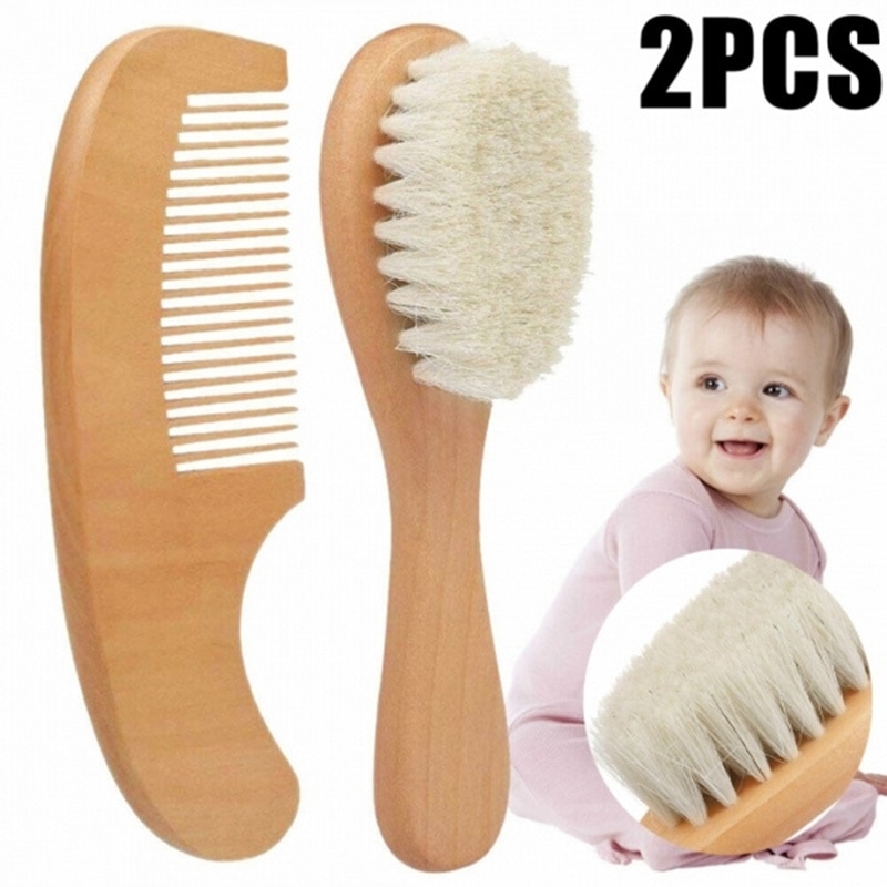 Newborn Baby Wool Baby Wooden Brush Comb Newborn Hair Brush Infant Head Massager Portable Baby Comb Hair Bath Brush Comb