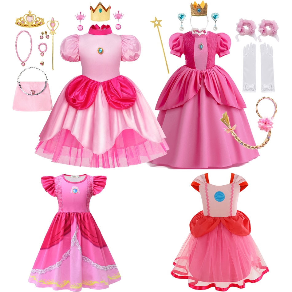 Peach Princess Dress For Baby Girls Stage Performance Clothes Kids Cosplay Halloween Carnival Birthday Party Festival Costume