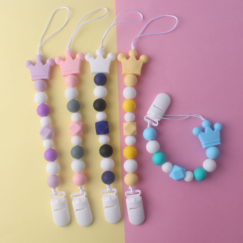 Handmade Silicone Pacifier Chains Crown Style Safe Teething Chain Baby Teether Eco-friendly Pacifier Clips Holder Chain
