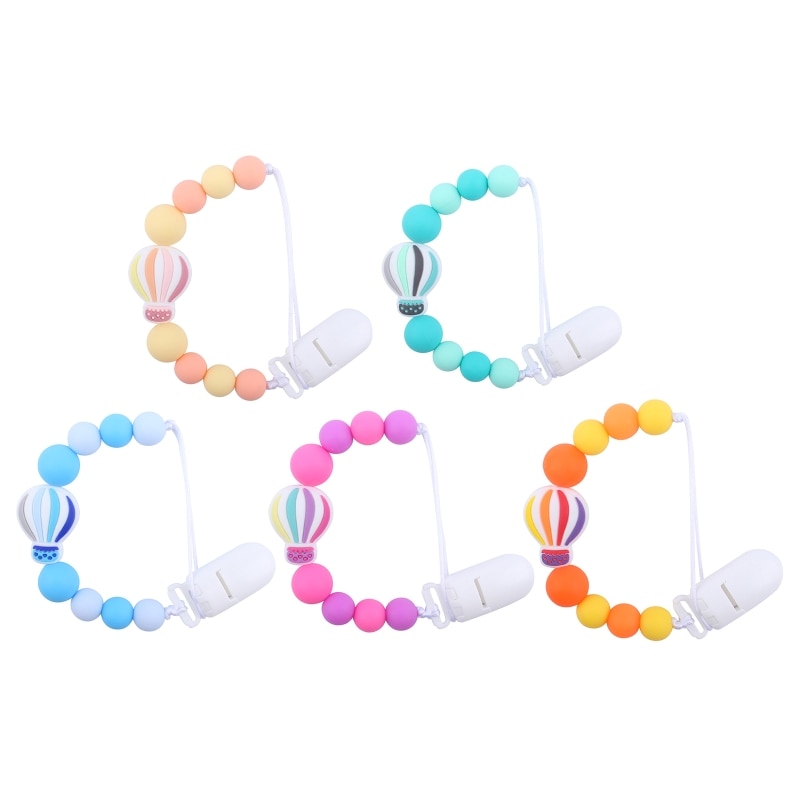 Cute Hot Air Balloon Silicone Pacifier Clip for Babies Girls Boys Infant Teething Soothie Toy Cartoon Pacifier Chain Hol