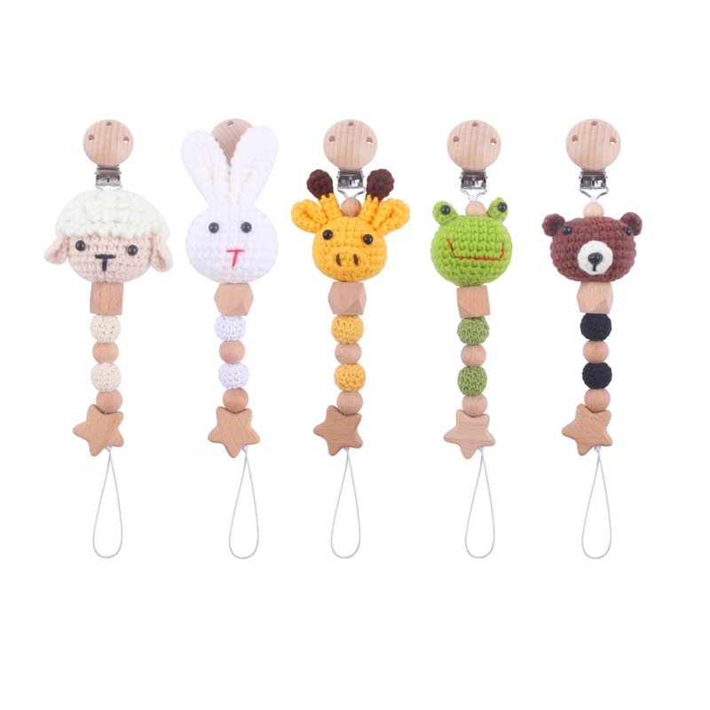 Carttoon Animal Baby Pacifier Chain Clip Crochet Beads Nipple Dummy Holder Clip