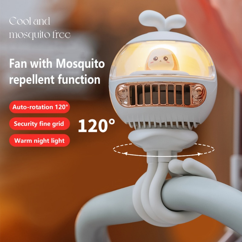 Baby Portable Stroller Fan USB Rechargeable 3600mAh Battery Operated Mini Octopus Wireless Outdoor Summer Air Cooler Hand Fan