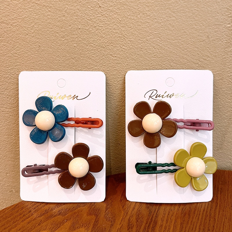 2Pcs/set Kawaii Cute Flower Barrettes Hairpins 2023 New Mother Kids Hair Pin Clips Headband for Baby Girls Children Accessories