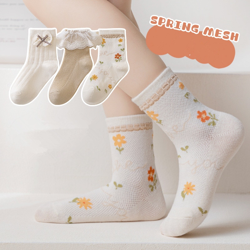 3 Pairs/lot Children's Socks Summer Spring New Mesh Flower Soft Socks Cotton Breathable Girls Socks For Princess