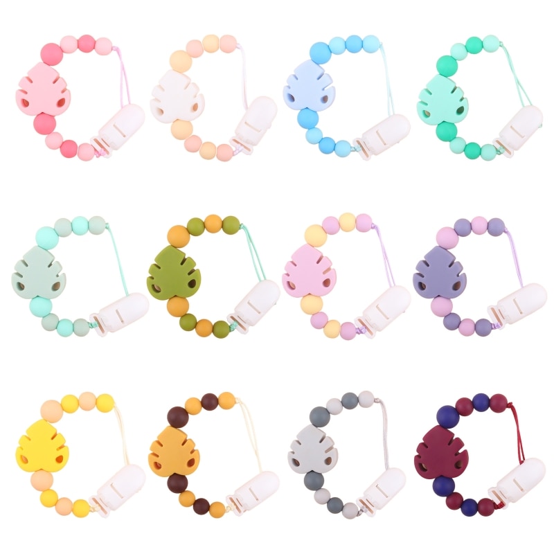 Cute Leaf Silicone Pacifier Clip for Babies Girls Boys Infant Teething Soothie