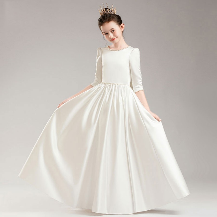 Princess Modesty Minimalist Elbow Sleeve Prom And Wedding Party Dress 3 To 16 Years Girls Elegant Evening And Bridesmaid Gown