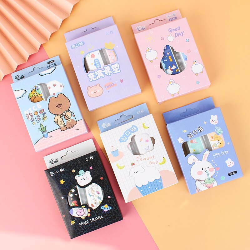 20pcs/lot Wound Strips Outdoor Portable Adhesive Plaster Bandages Kawaii Cute Cartoon Patterned First Aid Emergency Kit for Kids