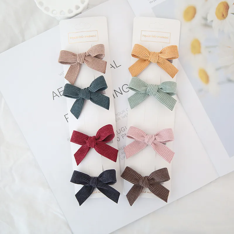 4Pcs/Set Children Barrette Toddler Hairgrips Hair Accessories Kids Vintage Hairpins Baby Hair Clips for Girls Corduroy Hair Bows