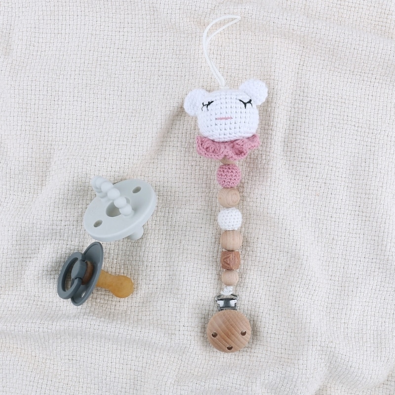 Animal Cotton Baby Pacifier Clip for Boy Girl Handmade Crochet Soother Chain Toy