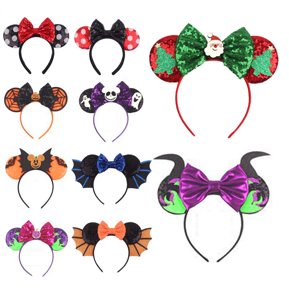 Ear Headband Halloween Festival Cosplay Women Girl's 3.3 Mouse Ear Sequins Hairband Handmade DIY Hair Accessories Headwear