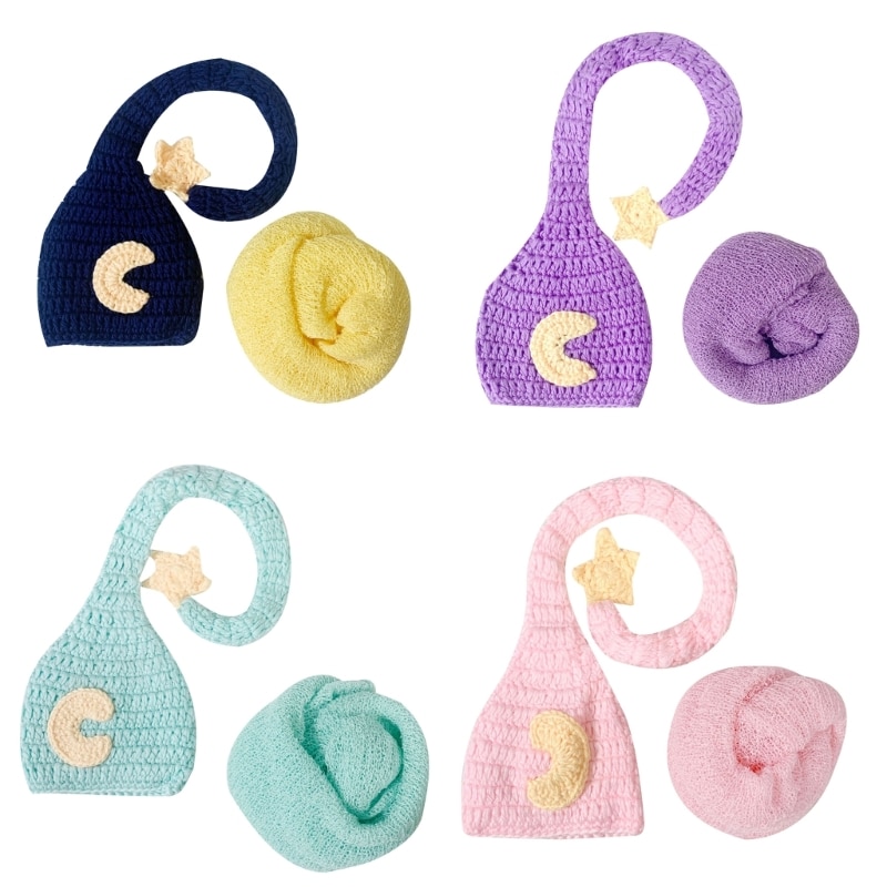 Newborn Photography Props Outfit Girl Boy Long Tail Hat with Wrap Baby Photo