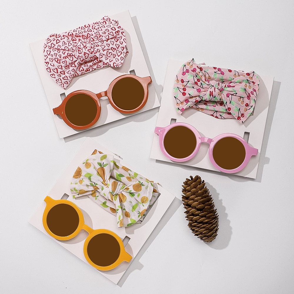 2Pcs/Set Fashion Sunglasses Sweet Printing Match Soft Headbands Sets For Baby Girls Headwear Children Hair Accessories
