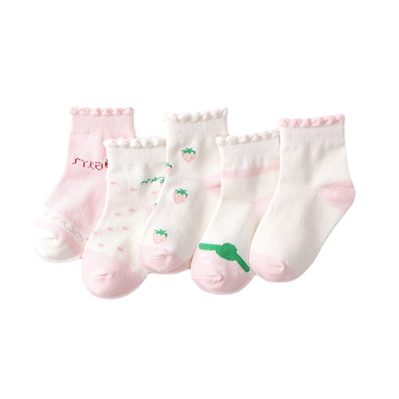 5 Pairs/Set Cartoon Baby Socks Spring Autumn Stripe Dot Girls Boys Ankle Socks Soft Toddler Kids Short Socks