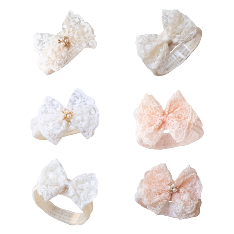 Girls Bowknot Headband Children High Elastic Wide Hairband Spring Lace Hair Bows GXMB