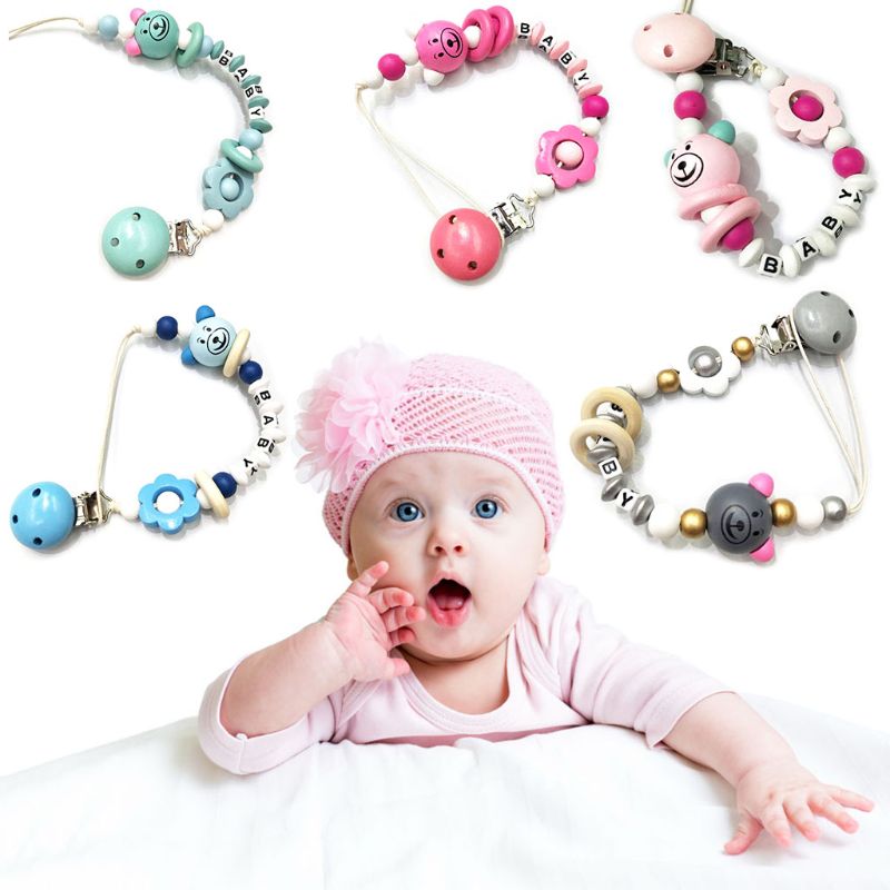 Pacifier Clip Baby Nipple Holder Chain Bear Floral Beads Silicone Soother L