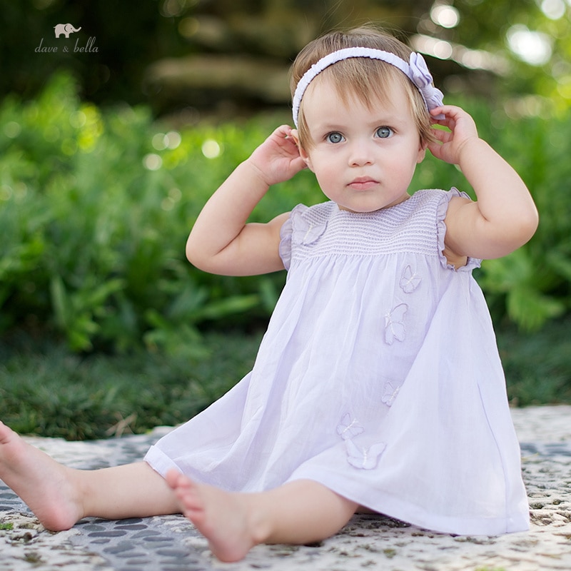 Dave Bella Girl's Dress Children's New Baby 2023 Princess Dress Butterfly Knit Gentle Sweet Summer Party Outdoor DB223