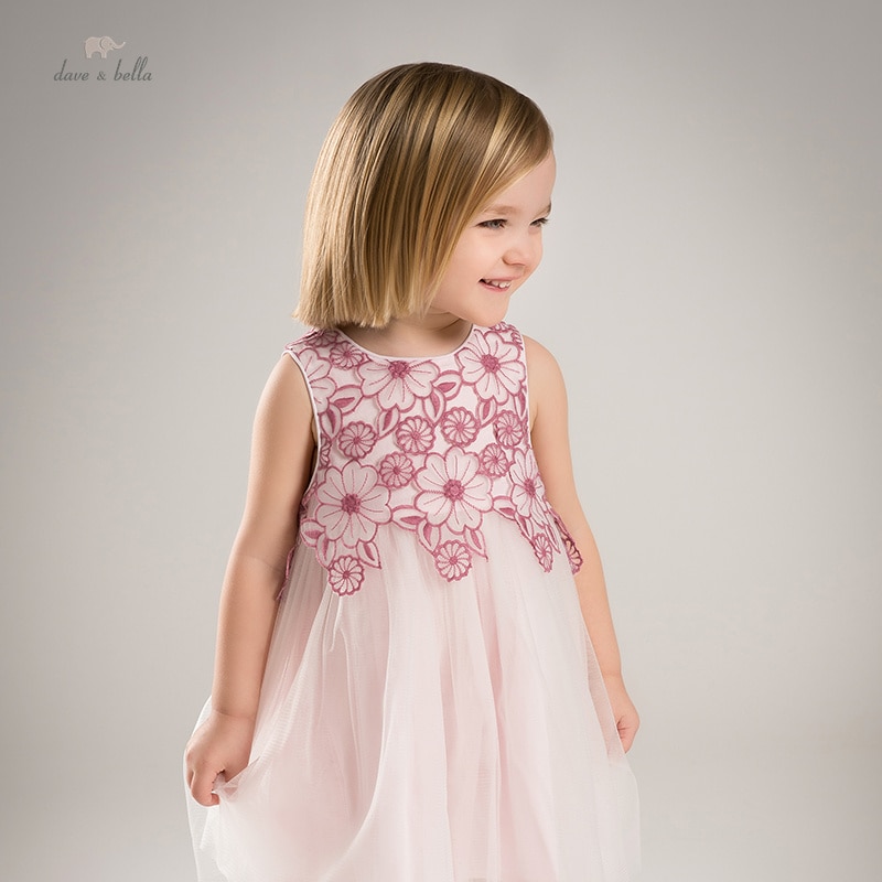 Dave Bella Girl's Dress Children's New Baby 2023 Princess Dress Mesh Flower Sweet Fashion Sleeveless Summer Party DB22