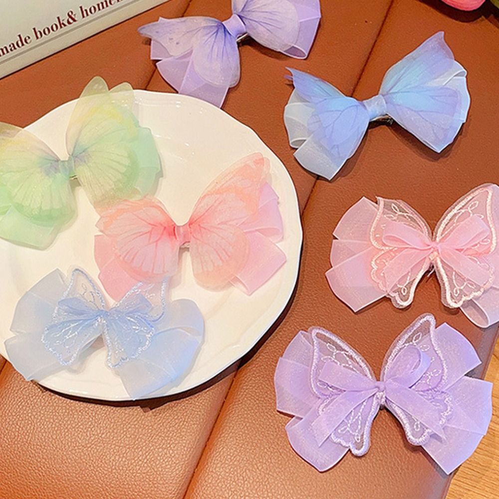 Korean Style Children Girl Double Layer Butterfly Hair Clip Sweet Princess Bow Hairpin Cute Barrettes Headwear Hair Accessory