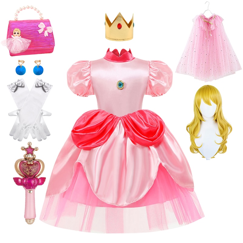 Hot Christmas Kids Cosplay Game Movie Pink Peach Princess Dress for Girls Carnival Halloween Disguised Stage Performance Costume