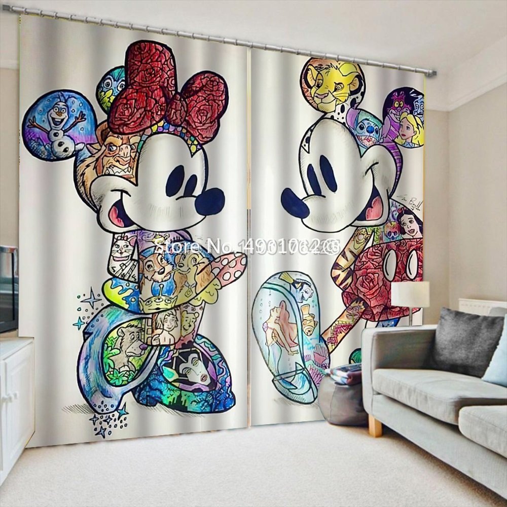 2023 Disney Mickey Mouse Full Blackout Curtains for Living Room Shading Window Drapes for Sitting Room Home Decor Child Gifts
