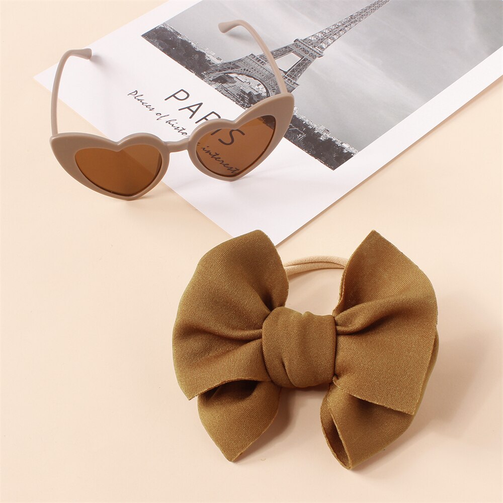 Baby Bows Headband Cartoon Sunglasses Set for Baby Girls Beach Photography Props Elastic Hair Bands Kids Hair Accessories 2pcs