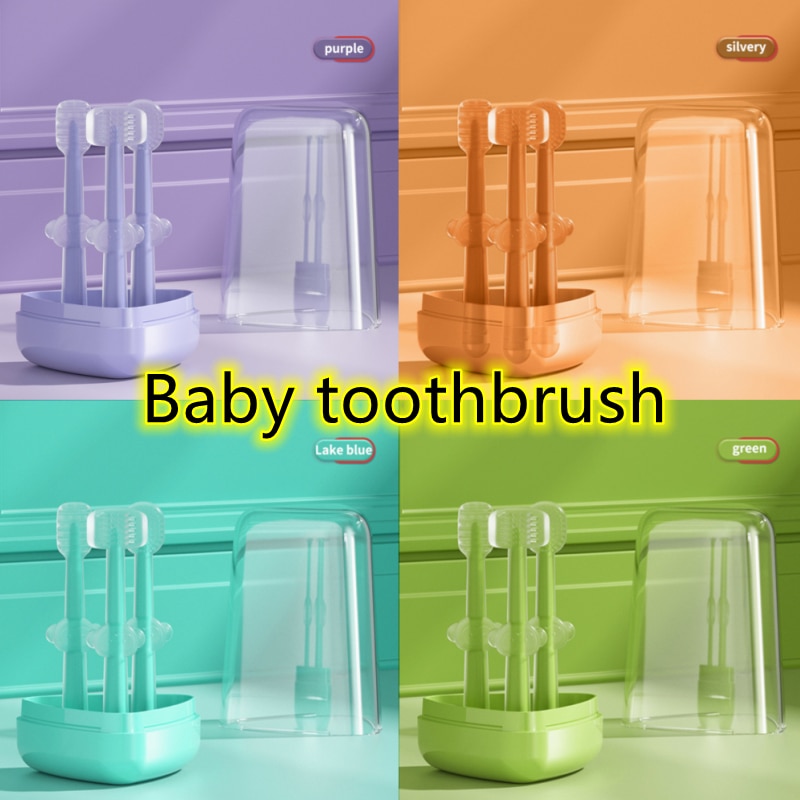 Baby Soft Bristle Toothbrushs Silicone Training Teeth Brush Anti Slip Tongue Coating Cleaners Oral Cleaning 3pcs With Cover