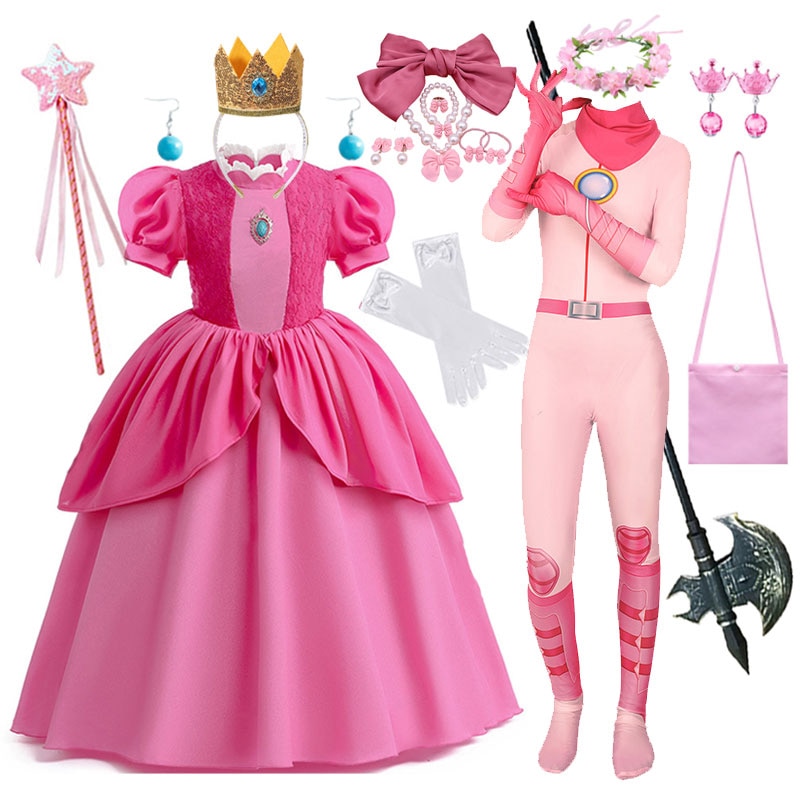 Cosplay Peach Princess Dress for Girls Disguise Carnival Deluxe Anime Costume Toddler Kids Jumpsuits Party Gowns Clothes 3-10T