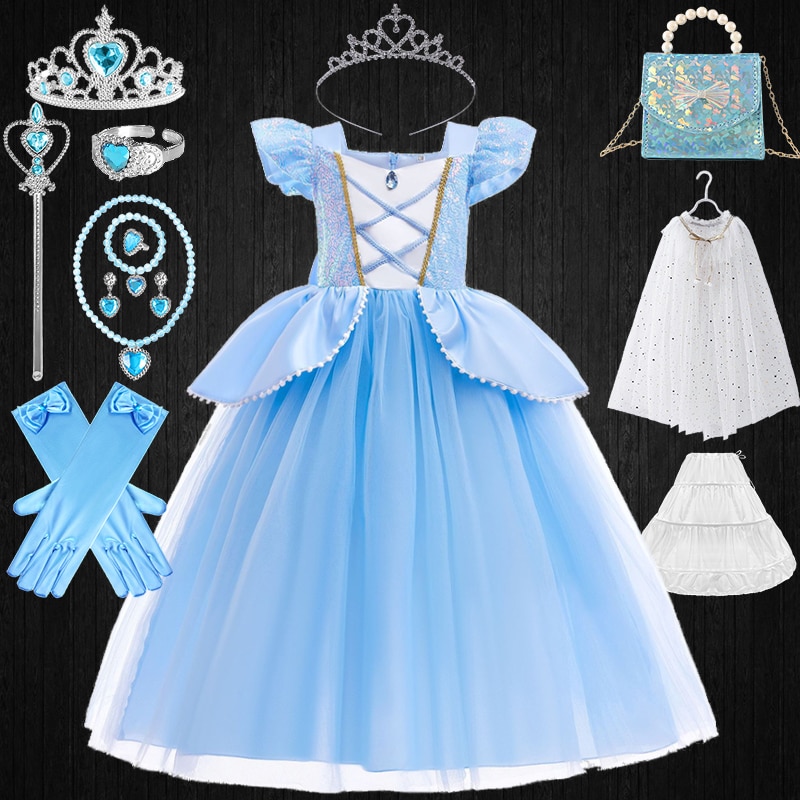 Christmas Children Sequin Fairy Cinderella Princess Dress Luxury Infant Gowns Girl Masquerade Birthday Party Performance Dresses