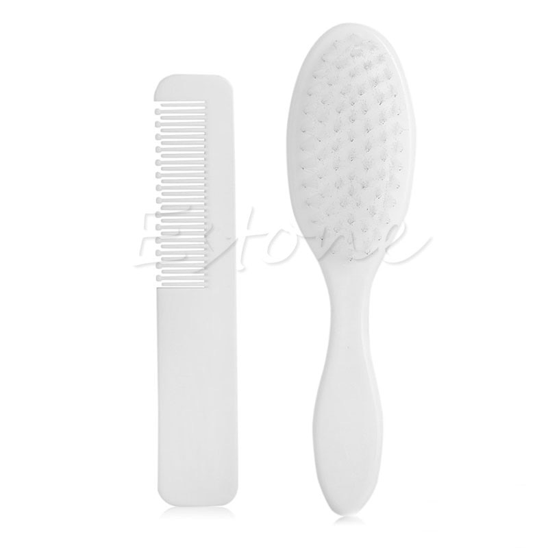 Delicate Baby Hair Brush + Comb Set for Newborns & Toddlers White for Scalp Grooming Gently Grooms Baby's Hair Set of 2