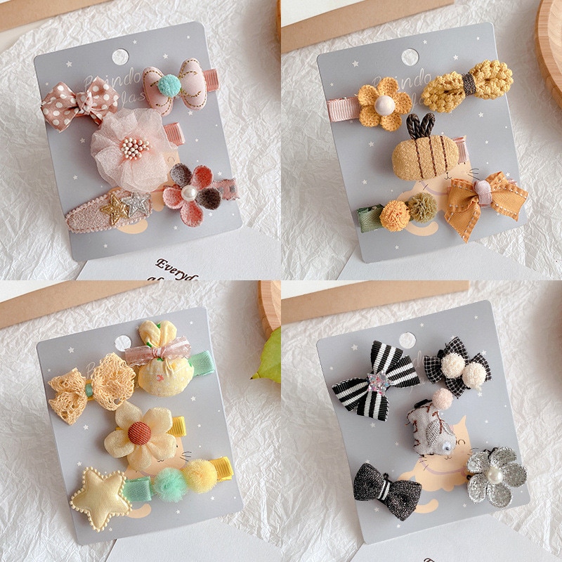 5pc Mini Baby Hair Clip Cute Cartoon Korean Hairpin for Toddler Girl Full Fabric Bang Side Clip Little Girl Hair Accessories