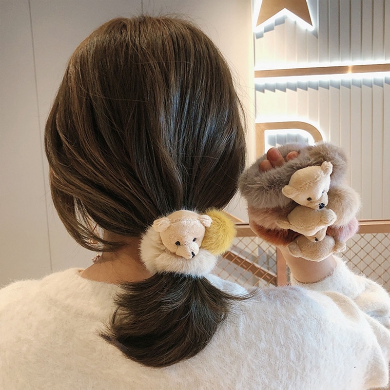 Korea Cute Plush Bear Hair Rope Winter Soft Elastic Hair Bands Hair Scrunchies for Women Girls Hair Accessories Headwear