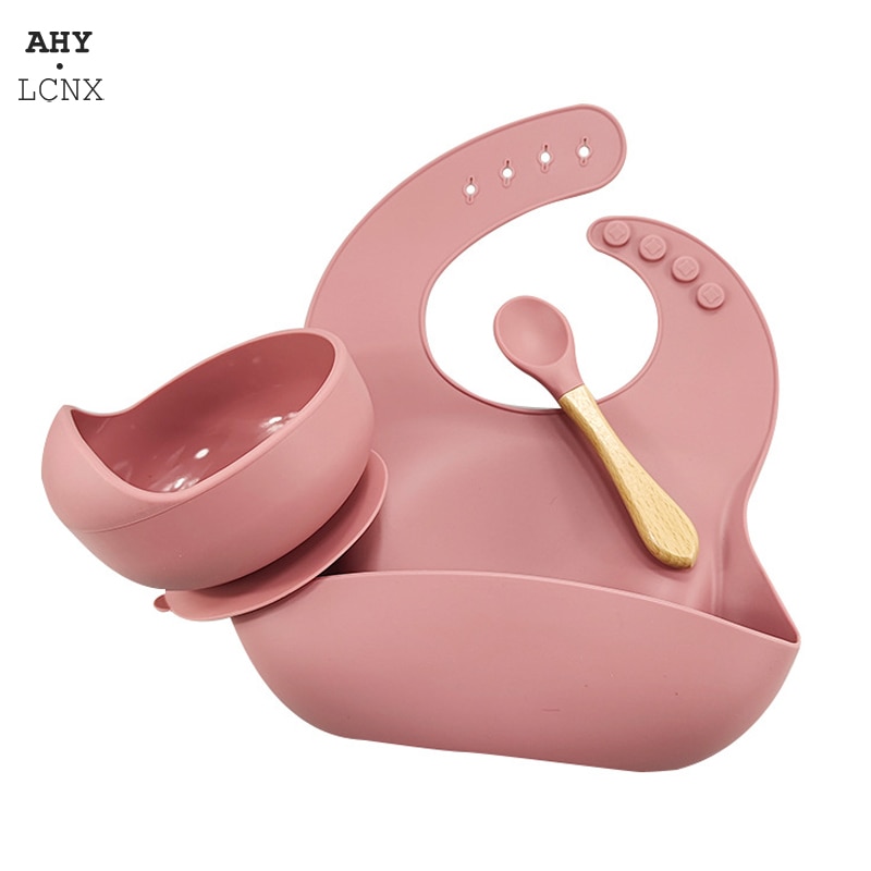 3Pcs Baby Silicone Tableware Set Infant Feeding Sucker Bowl Children's Training Spoon Suction Food Supplement For Kids BPA 