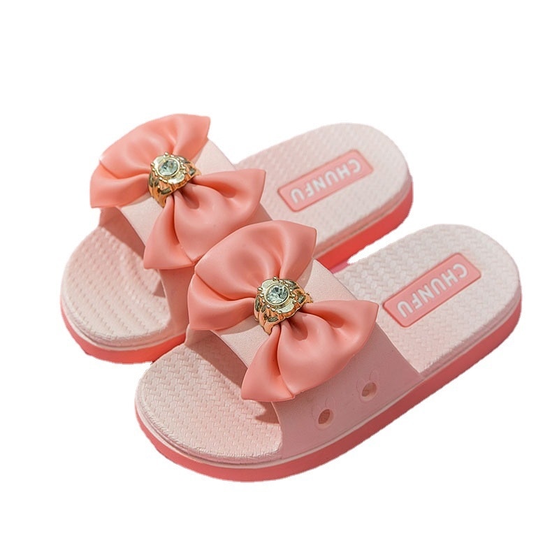 Kruleepo Fashion Bowtie Slippers Shoes for Girls Chinldren Baby Kids Summer PVC Antiskid Home Bathroom Sandals Mules