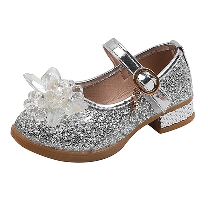 Kruleepo Children Girls Princess PU Leather Shoes All Seasons Square Heel Height Increasing Genuinne Rubber Antiskid Schuhe