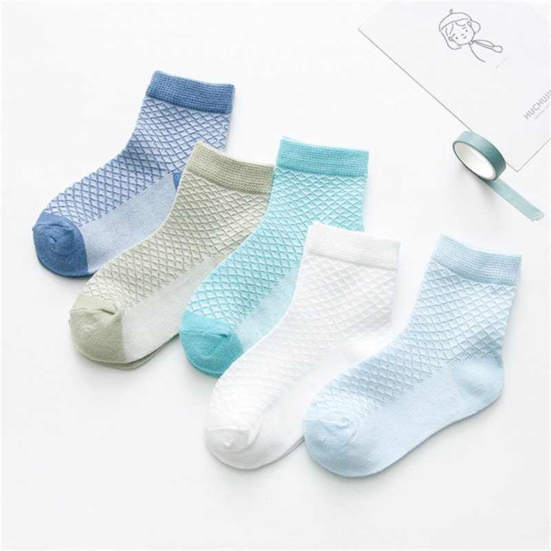 Children Pairs/lot 5 Fashion Thin For Boy Knit Breathable Kids Summer Socks Baby Mesh White Socks Student Cotton Girl Soft Solid