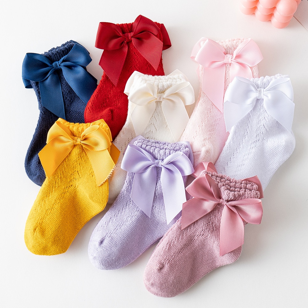Socks Princess Hollow Out Big Girls Socks Toddlers Summer Socks Baby Socks Bows Cotton Girl Breathable Short Children With