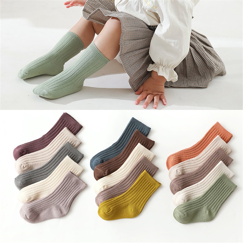 Boy Clothes Kids Spring Cotton Solid Newborn Toddler Children Girls For Autumn Baby Stripe 5pairs/lot Socks Socks Socks Knitted