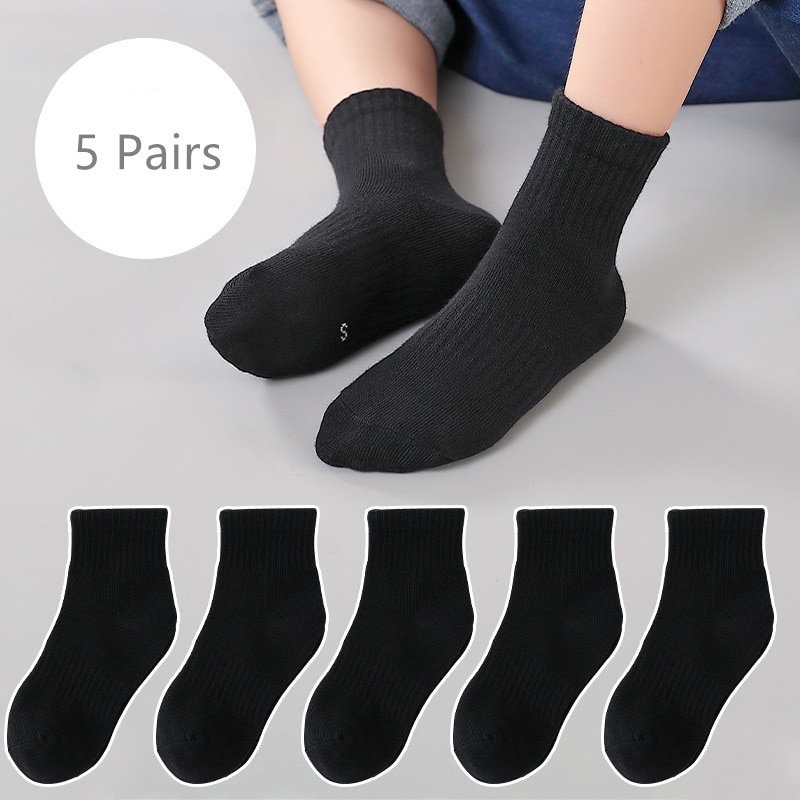 Socks Solid 5pairs/lot Elastic Mesh High Girls Sports Spring Cotton Children Color Boys Socks Stripe Kids Socks Simple Mid