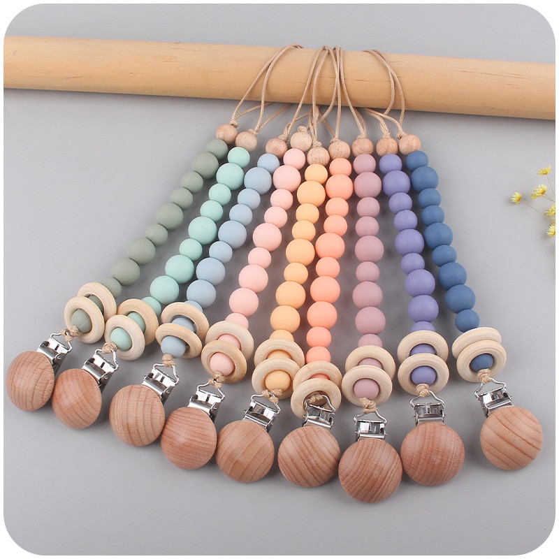 Circle Clip Pacifier Chain Wood Chew Beads Pacifier Clips Dummy Chain Holder Cute Soother Chains Baby Teething Toy Baby Chew