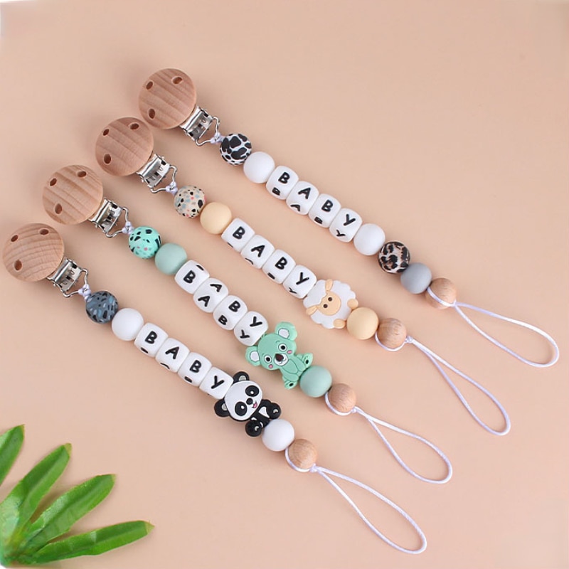 Baby Pacifier Clips Personalized Name Cartoon Silicone Dummy Nipples Holder Clip Chain Newborn Accessories Teething Toy BPA Free