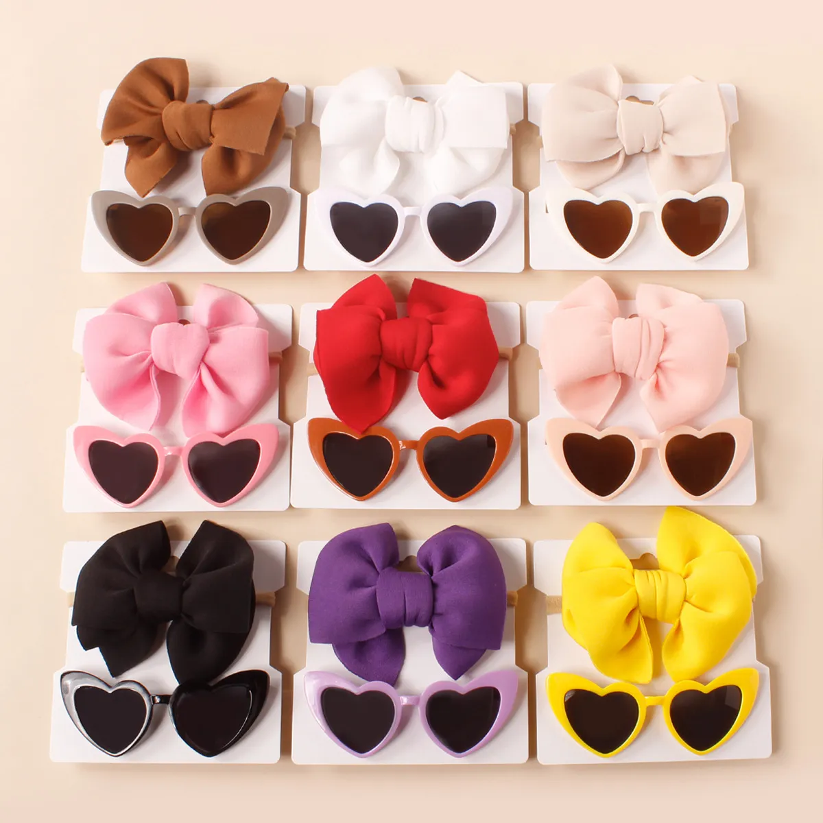 2Pcs/Set Heart Sunglasses With Elastic Nylon Baby Headband Bohemia Beach Seaside Sun Glasses Kids Puff Bow Headwear